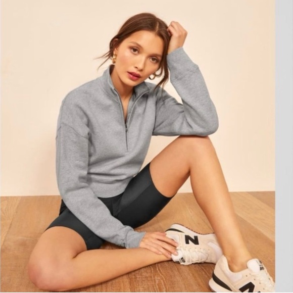 Reformation Tops - Reformation Marla Half Zip Cropped Sweatshirt Women’s‎ Size XS Gray